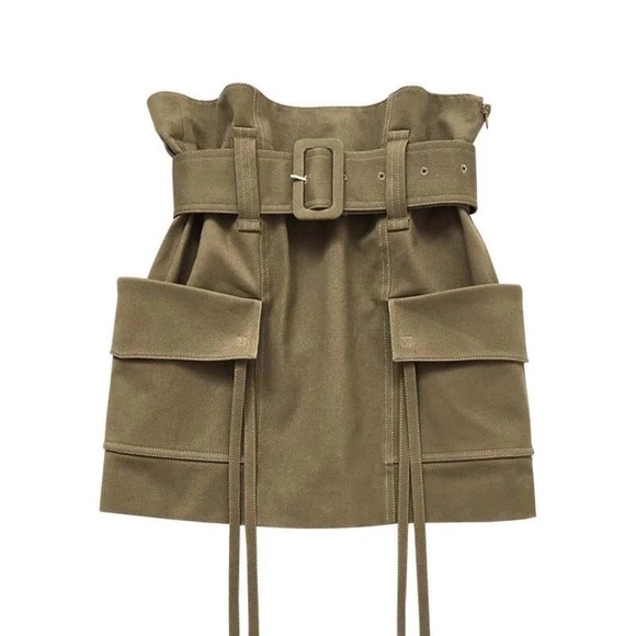 Stylish Tan Skirt with Belt love labels khaki military - Picture 1 of 7